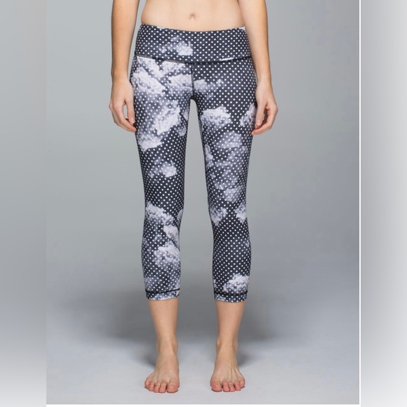 LULULEMON Wunder Under Crop Leggings Pants Dottie Dream Rose Polka Dot Tights - Picture 1 of 11